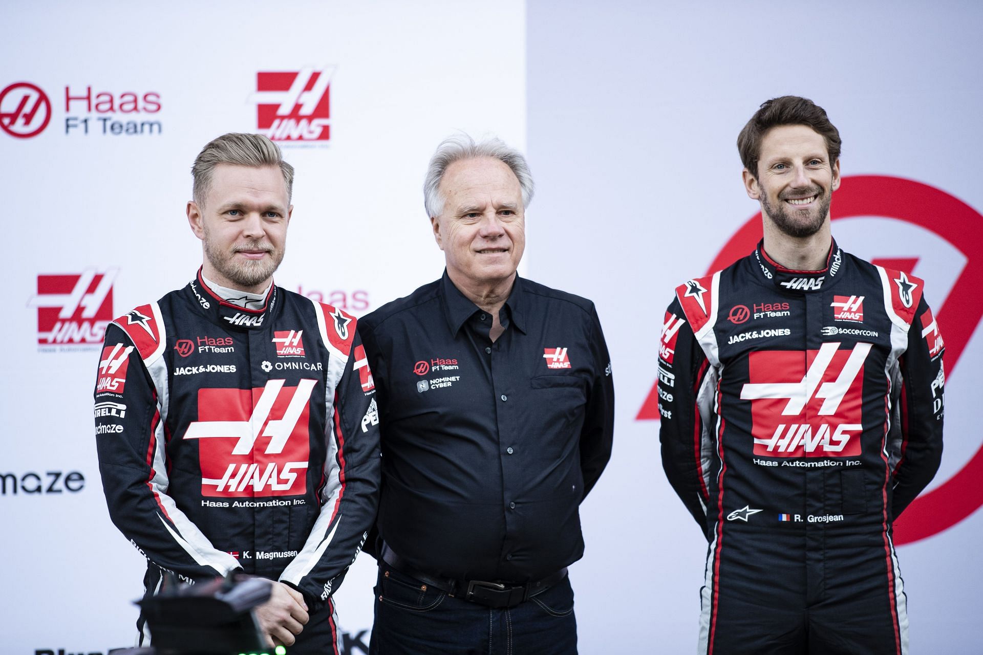 Haas F1 Team's presentation of Kevin Magnussen, Romain Grosjean, and HAAS Gene (USA). Source: Getty